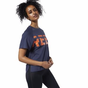 Reebok Meet You There Graphic T Shirt Damen - Navy - DE 845-PNQ